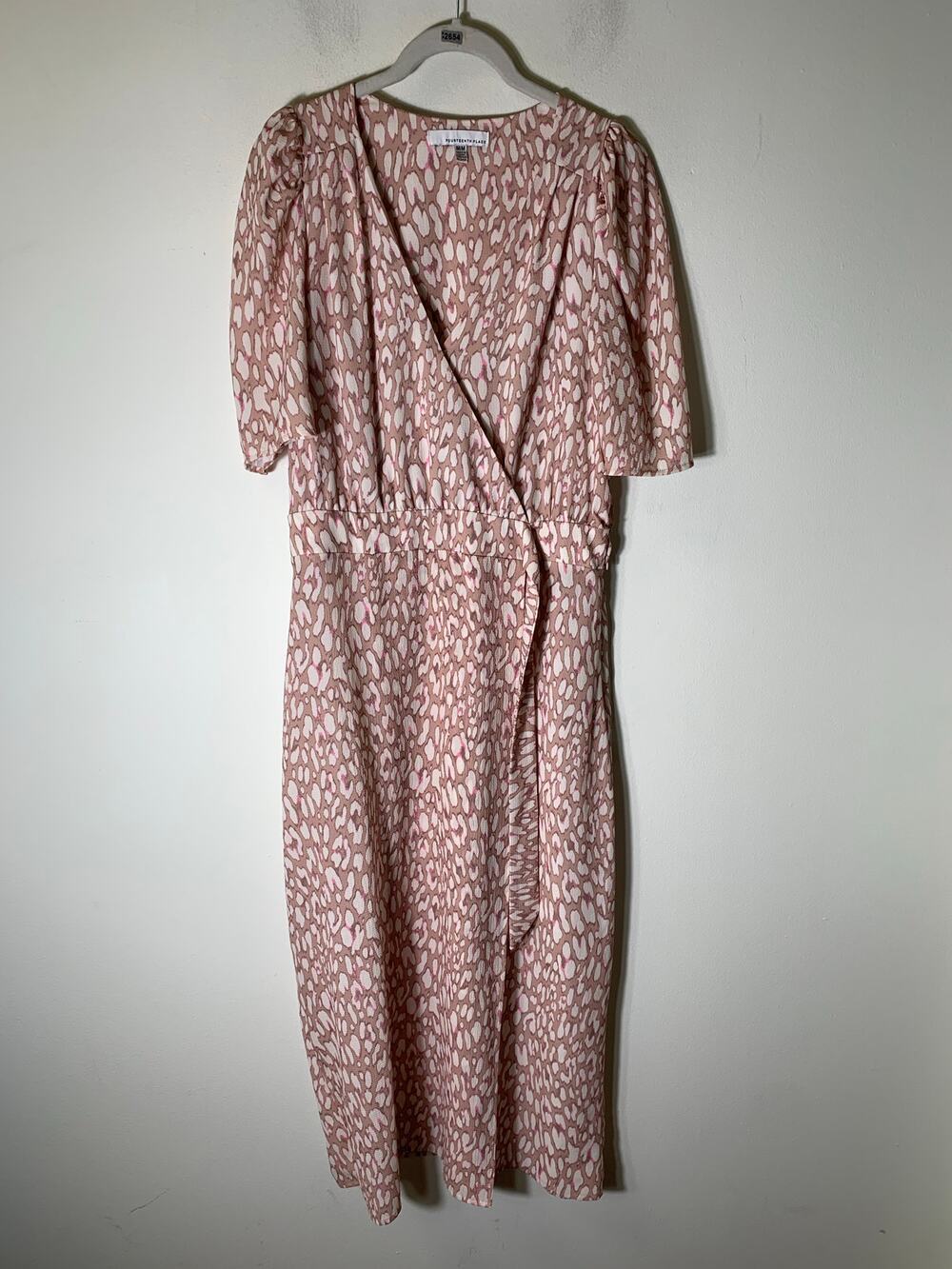 Fourteenth Place Tan Pink Half Sleeve V-Neck Maxi Dress Sz M